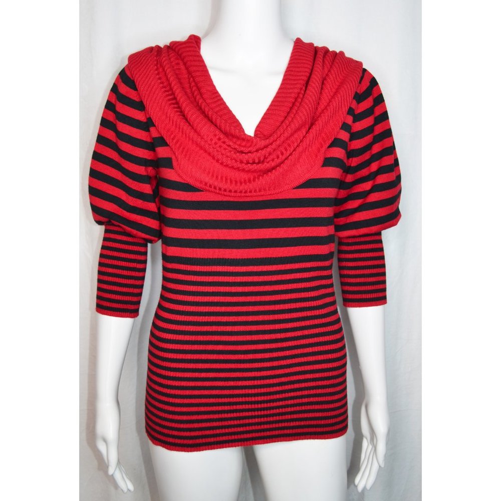 XOXO Wide Cowl Neck Y2K Balloon Sleeves Striped Sweater Red/Black Size M